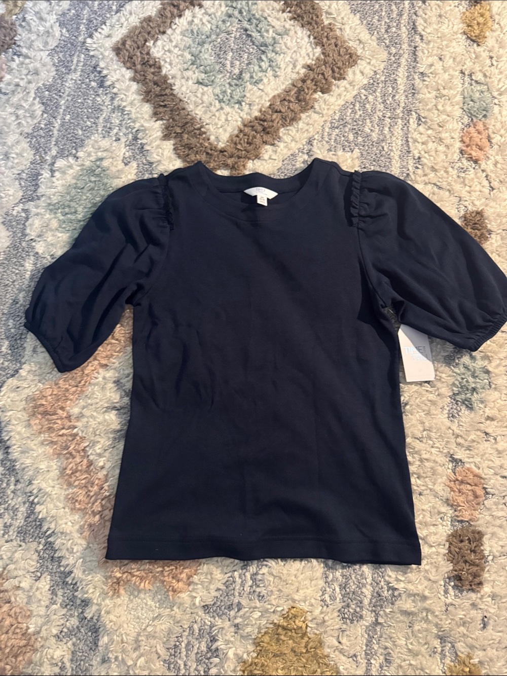 Time and Tru Navy Puff Sleeve Tee
